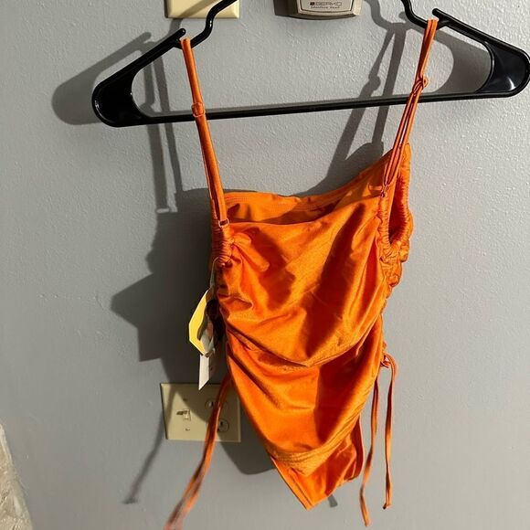 FeNoel Metallic SideRuched HighLeg Cheeky OnePiece Swimsuit Orange NWT Size XS - Picture 6 of 8